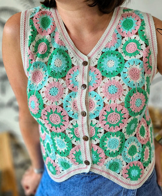 Gilet débardeur en crochet pastel T.36