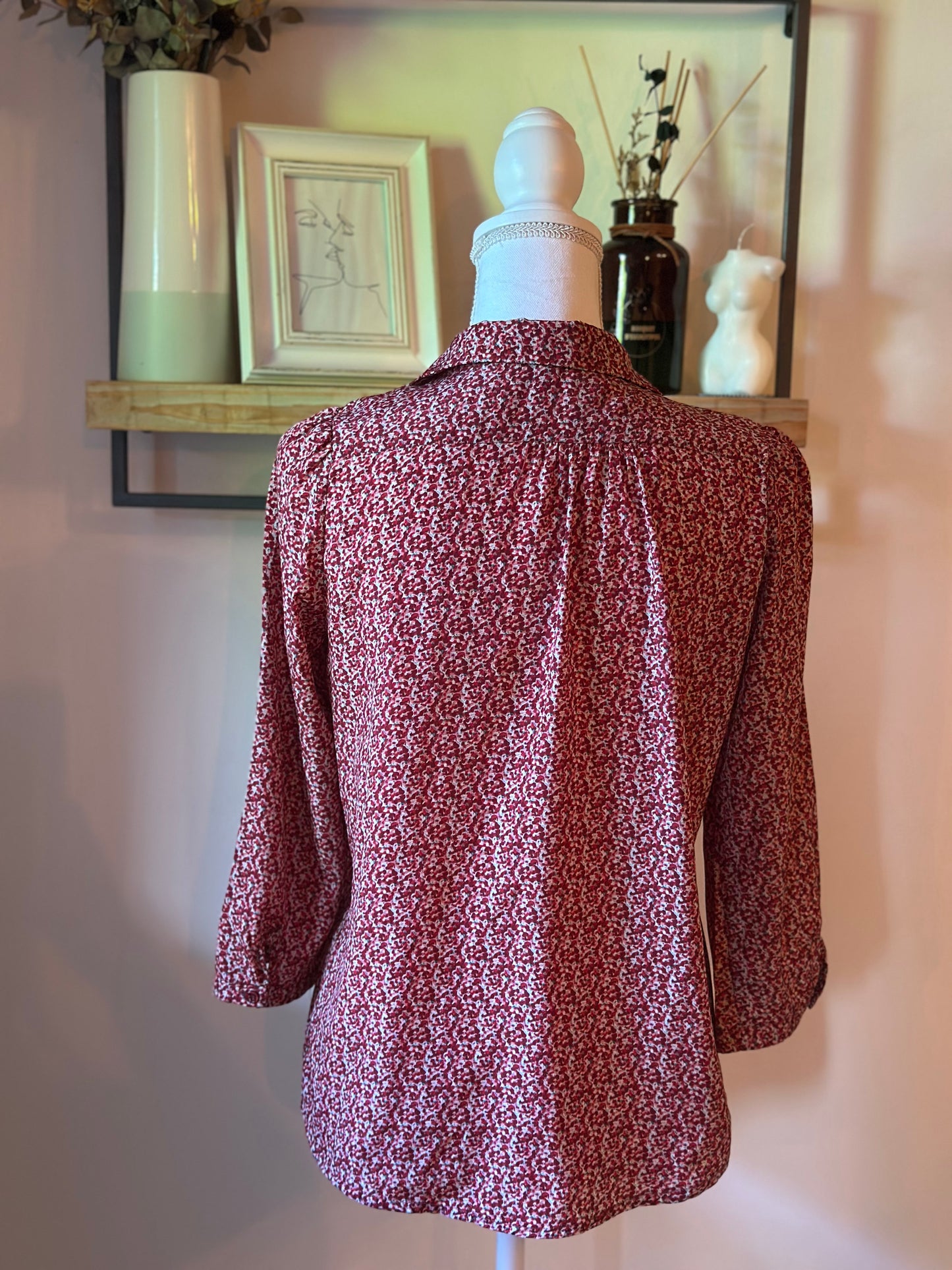 Chemise fluide imprimé bordeaux Naf Naf manches 3/4 - taille 36
