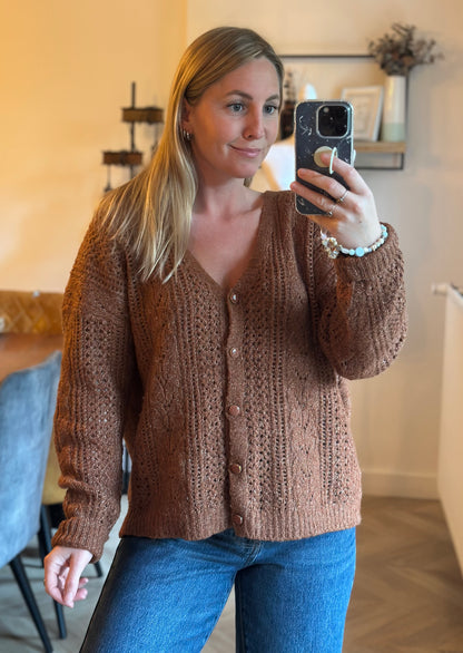 Gilet maille ajourée uni T.42