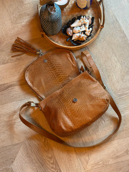 Sac en cuir effet python camel – modèle Elena