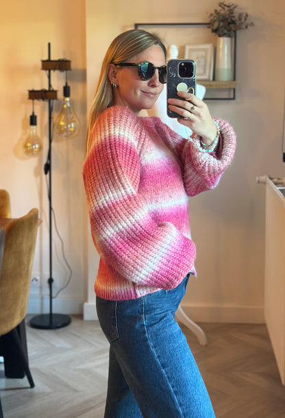 Pull dégradé rose maille douce effet fluffy T.36