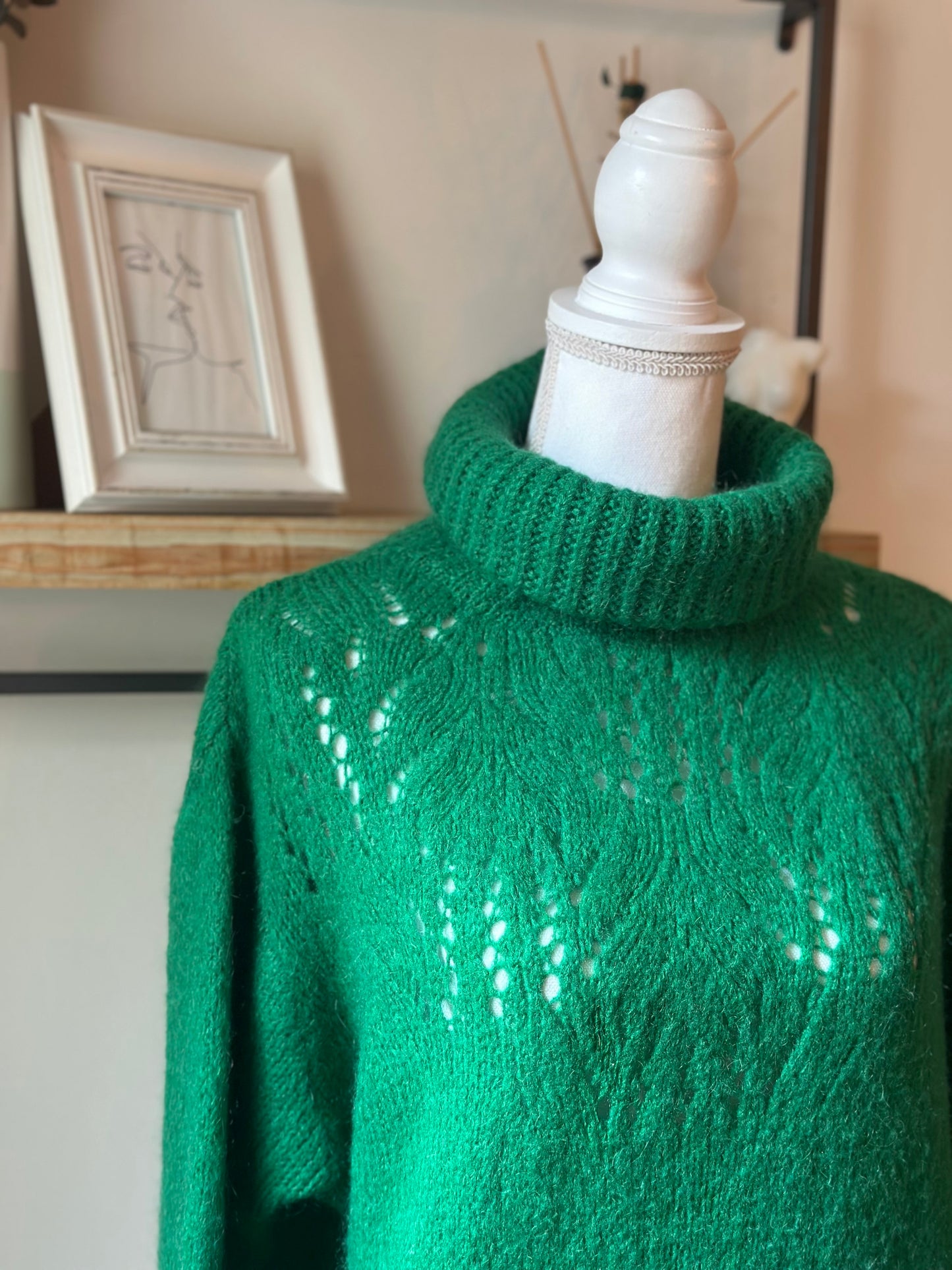 Pull col roulé maille ajourée mohair T.U