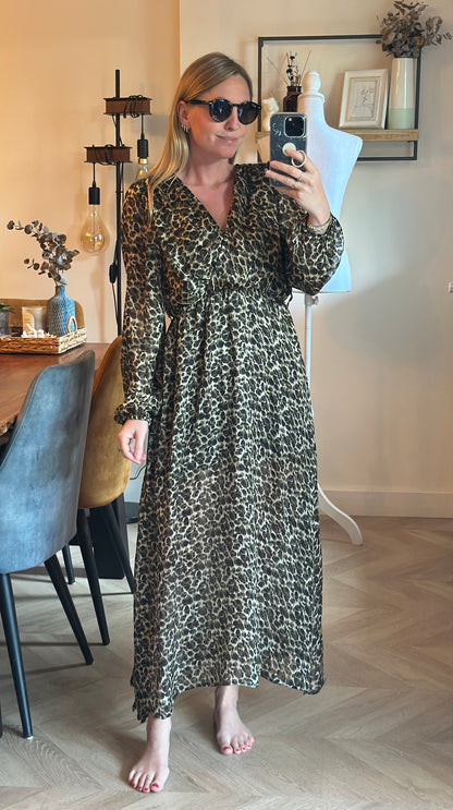 Robe longue imprimé léopard kaki noir lurex T.38