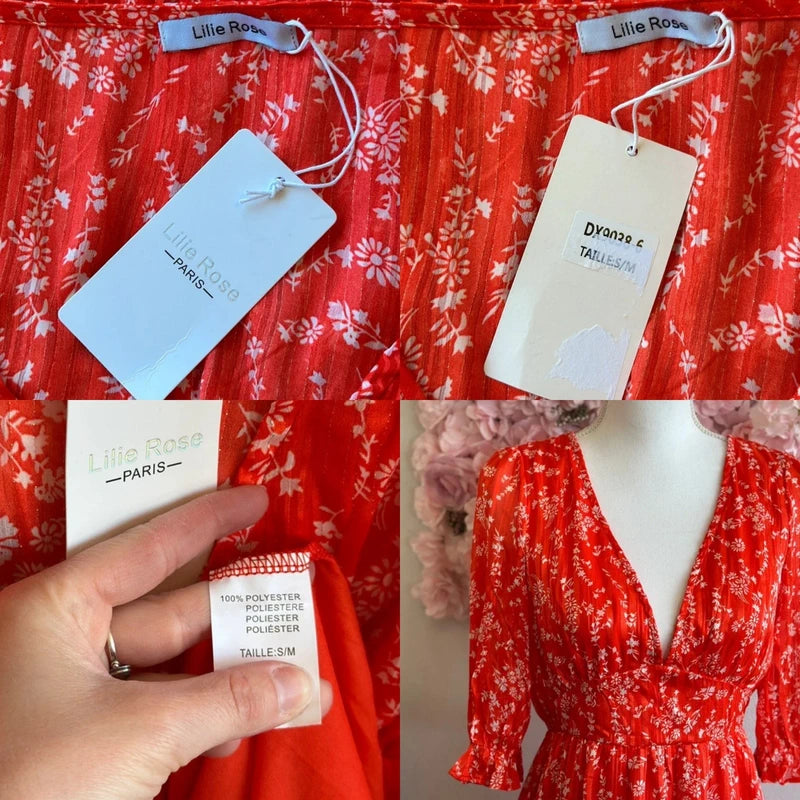 Robe midi rouge blanc à motifs neuve T.36/38