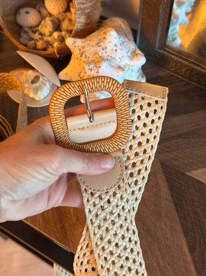 Ceinture bohème tressée – beige ou crème – neuve, ajustable