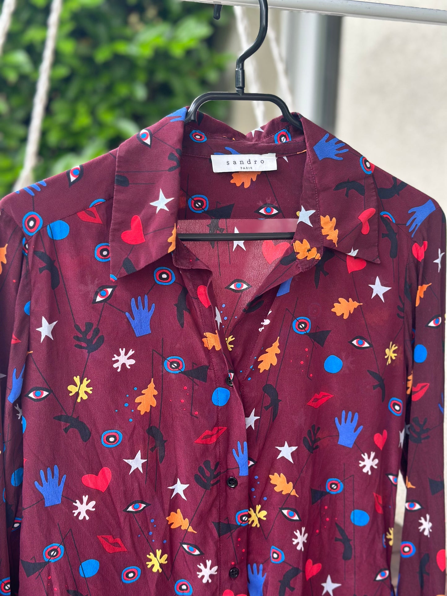 Chemise imprimée en soie bordeaux multicolore T.36