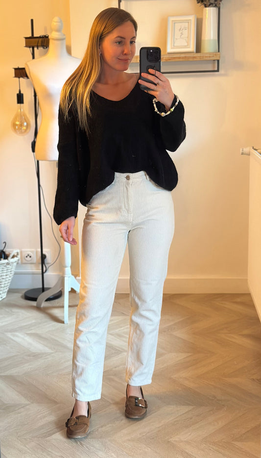 Pantalon droit velours côtelé écru coton T.36