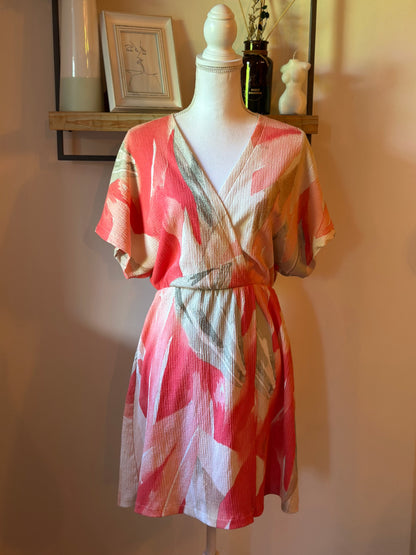 Robe d’été fluide imprimé corail et beige T.34/36