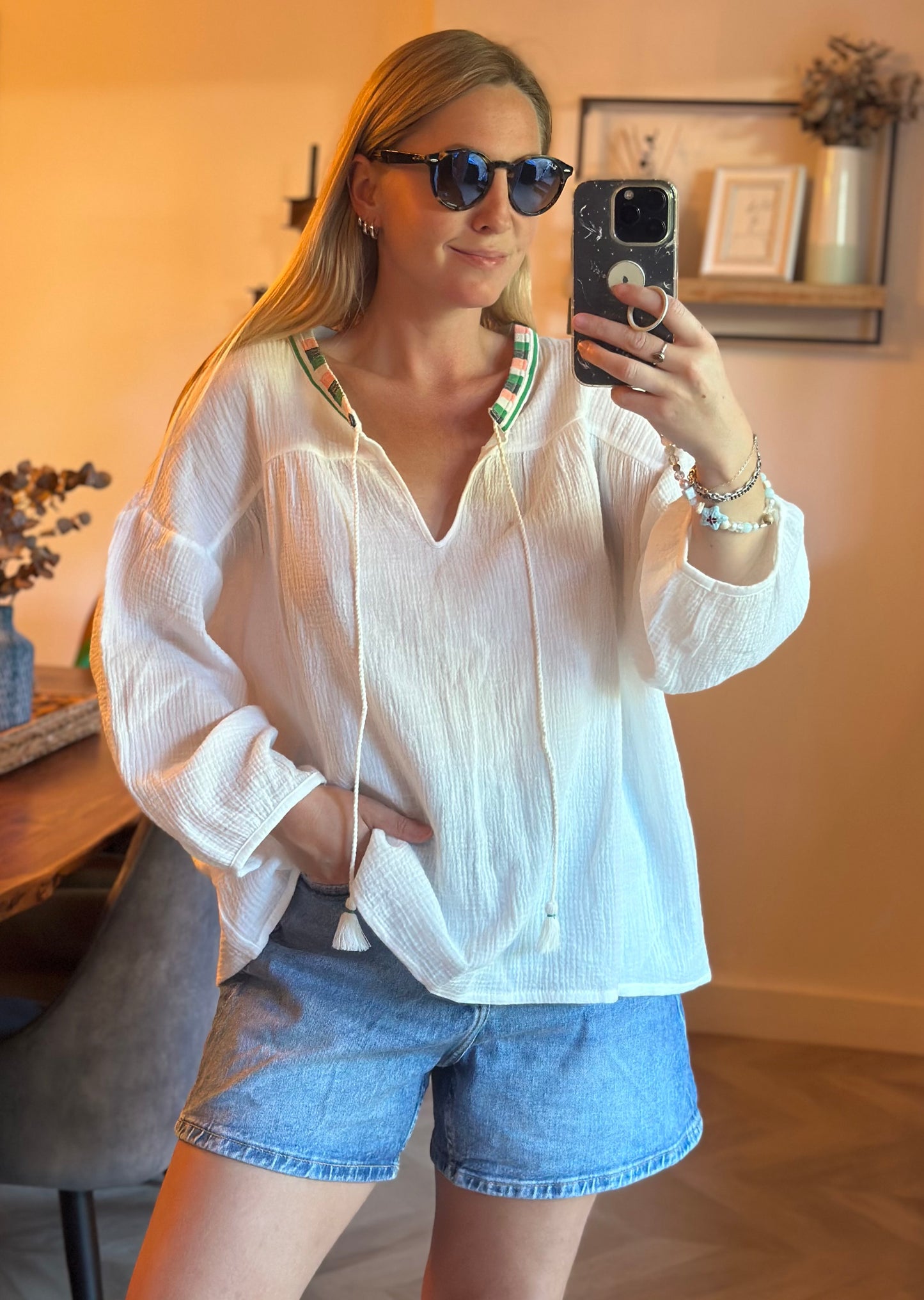 Blouse en gaze de coton blanche T.U (36 à 46) Neuve