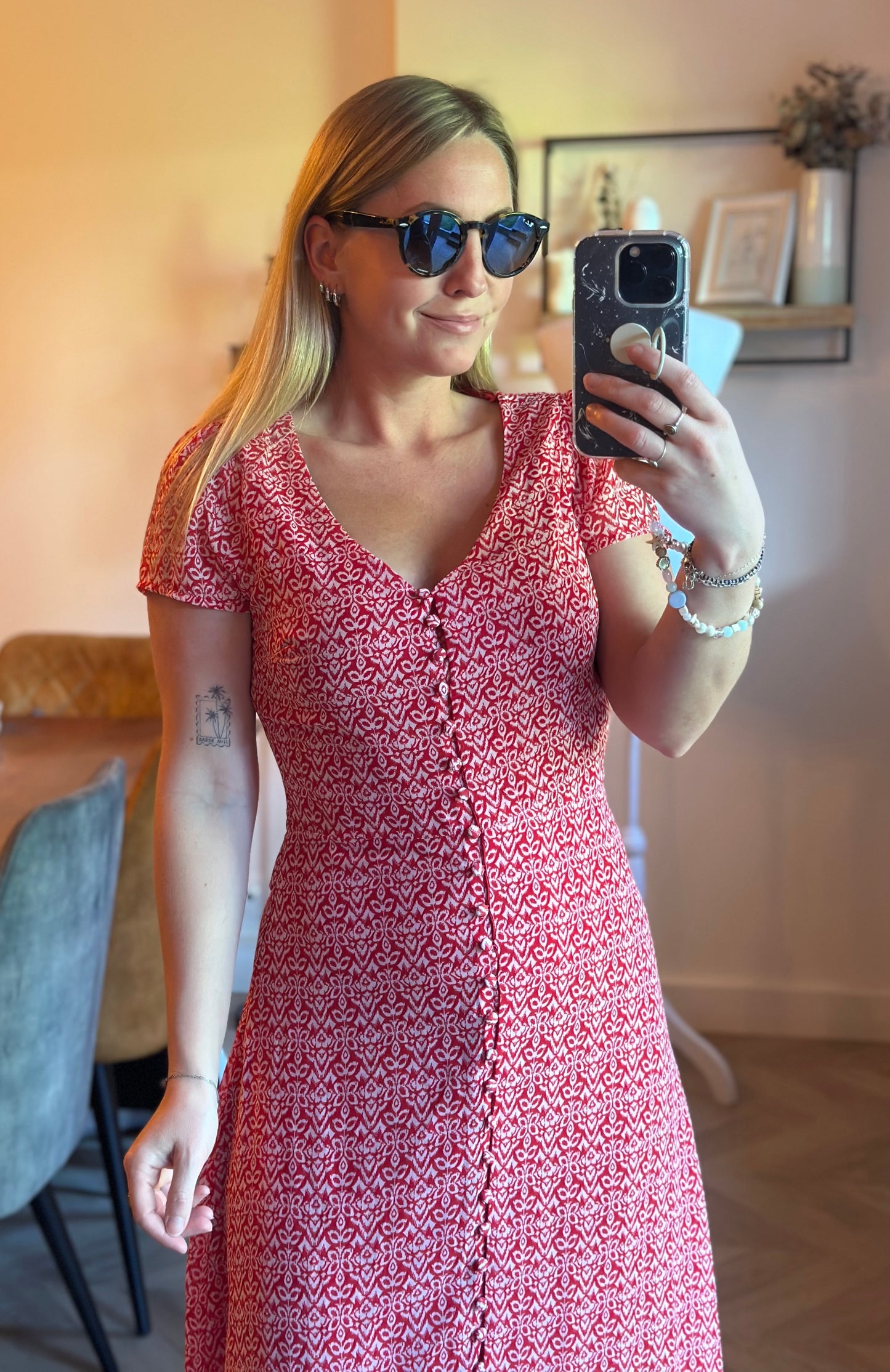 Robe longue imprimé rouge et blanc T.36