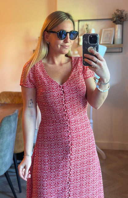 Robe longue imprimé rouge et blanc T.36