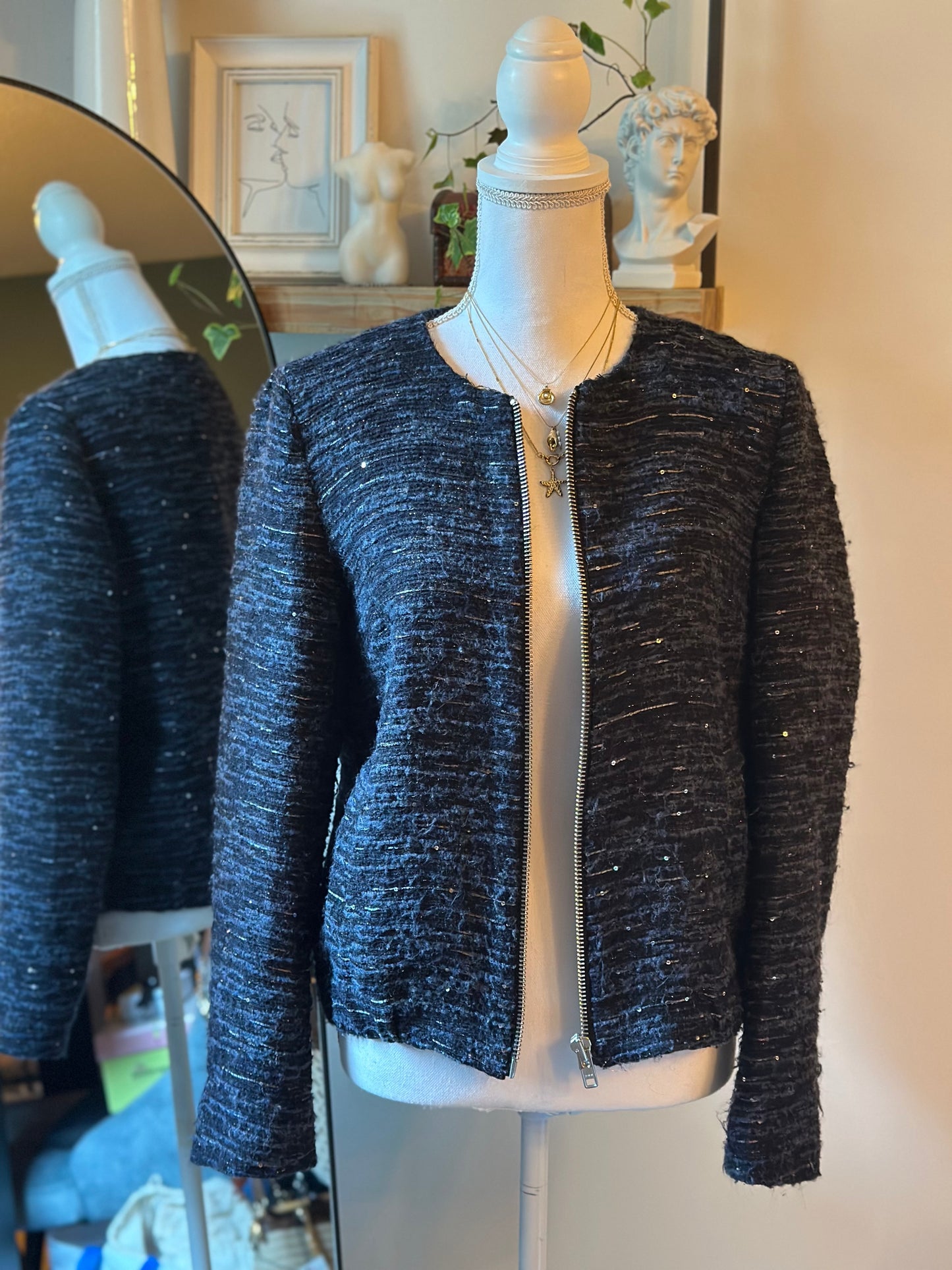 Veste zippée noire à sequins discrets T.40