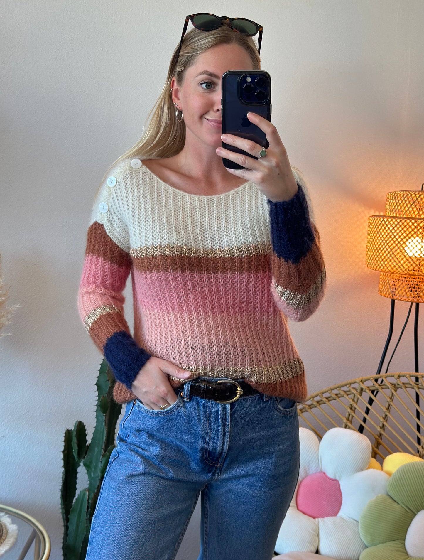 Pull en maille colorée “Tonia” en laine et mohair, T.34/36