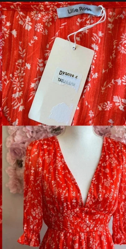 Robe midi rouge blanc à motifs neuve T.36/38