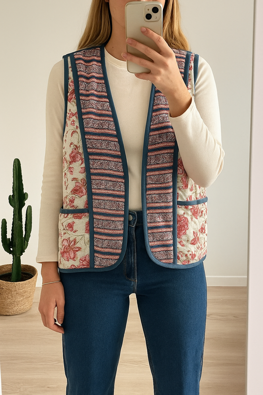 Gilet matelassé fleuri bohème T.U