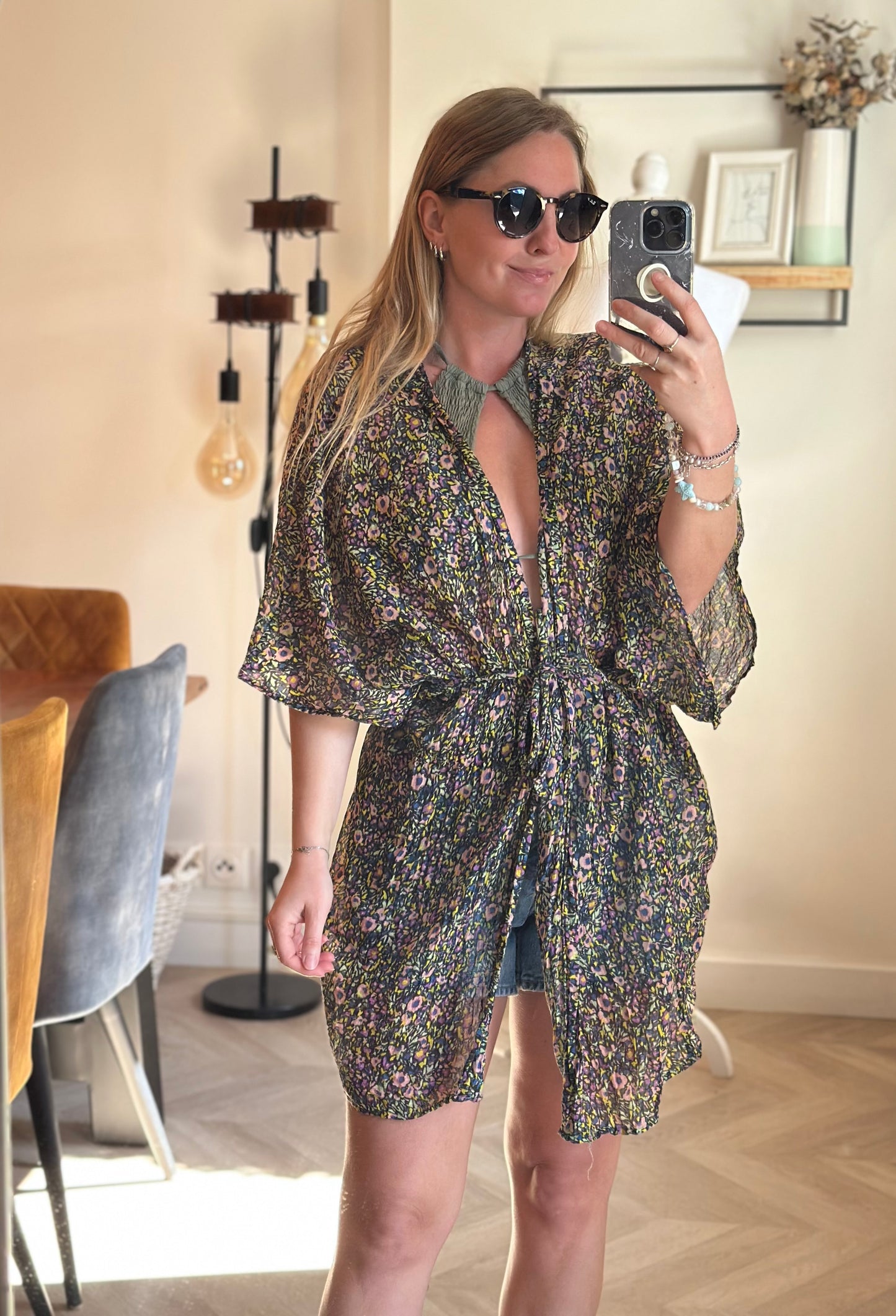 Kimono veste légère fleuri coton T.U