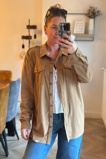 Veste chemise effet daim camel - T.3 (40/42)