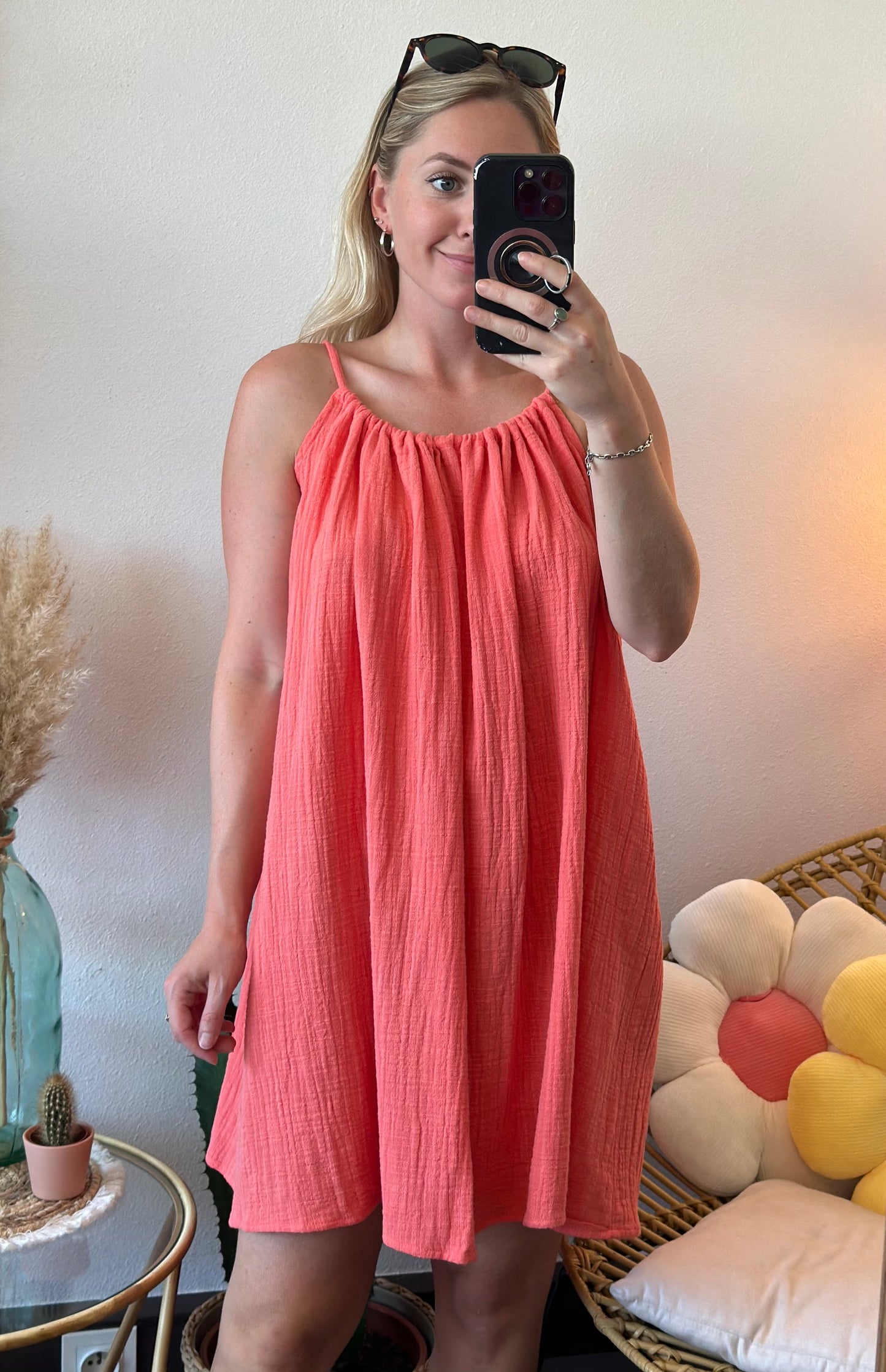 Robe d’été en gaze de coton corail, neuve, modèle Karma T.U