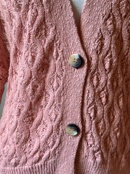 Gilet ajouré rose poudré en coton T.36 (coupe oversize)