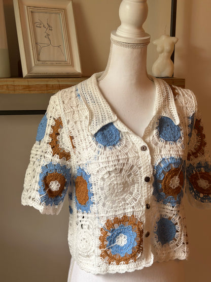 Cardigan manches courtes au crochet T.36