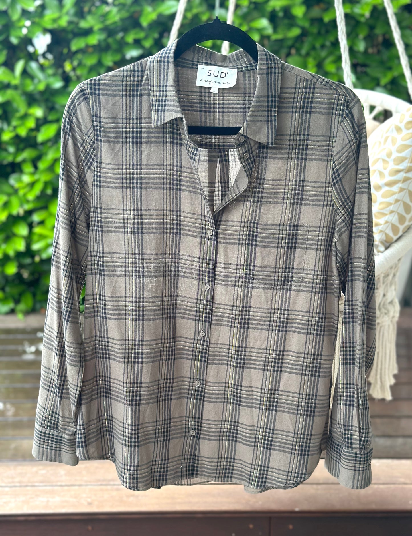 Chemise à carreaux lurex taupe et doré T.40