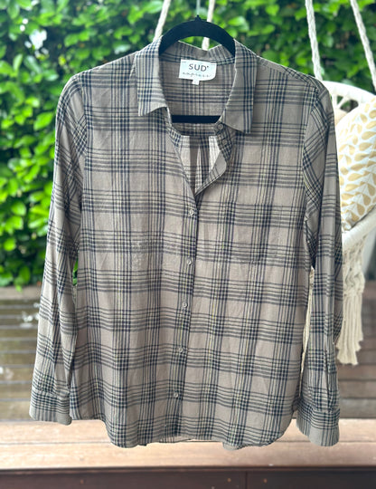 Chemise à carreaux lurex taupe et doré T.40