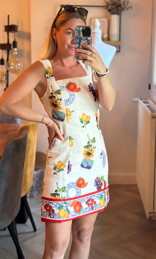Robe d’été courte à imprimé agrumes – Dos ouvert T.34