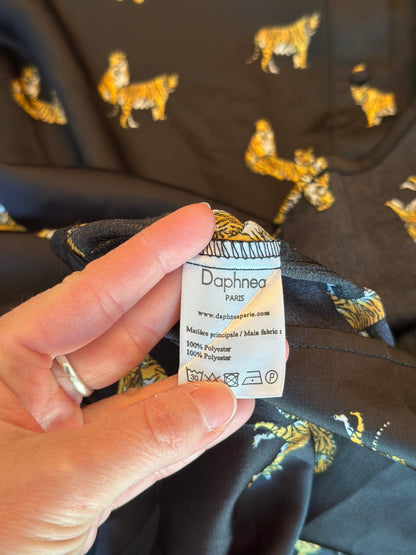 Robe courte fluide imprimé tigre noir et doré T.36