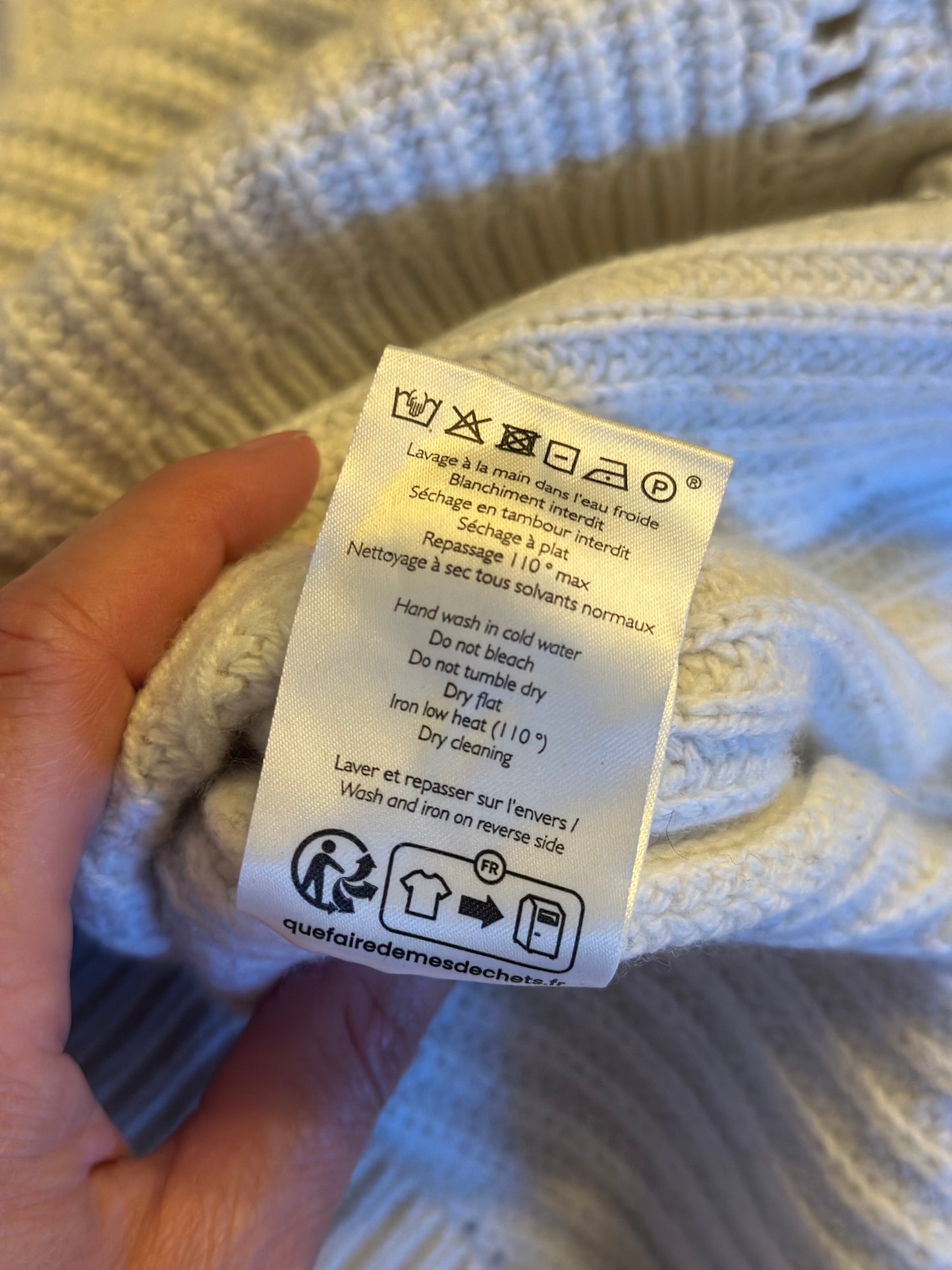 Pull Moira maille ajourée écru en laine mérinos et coton bio T.36