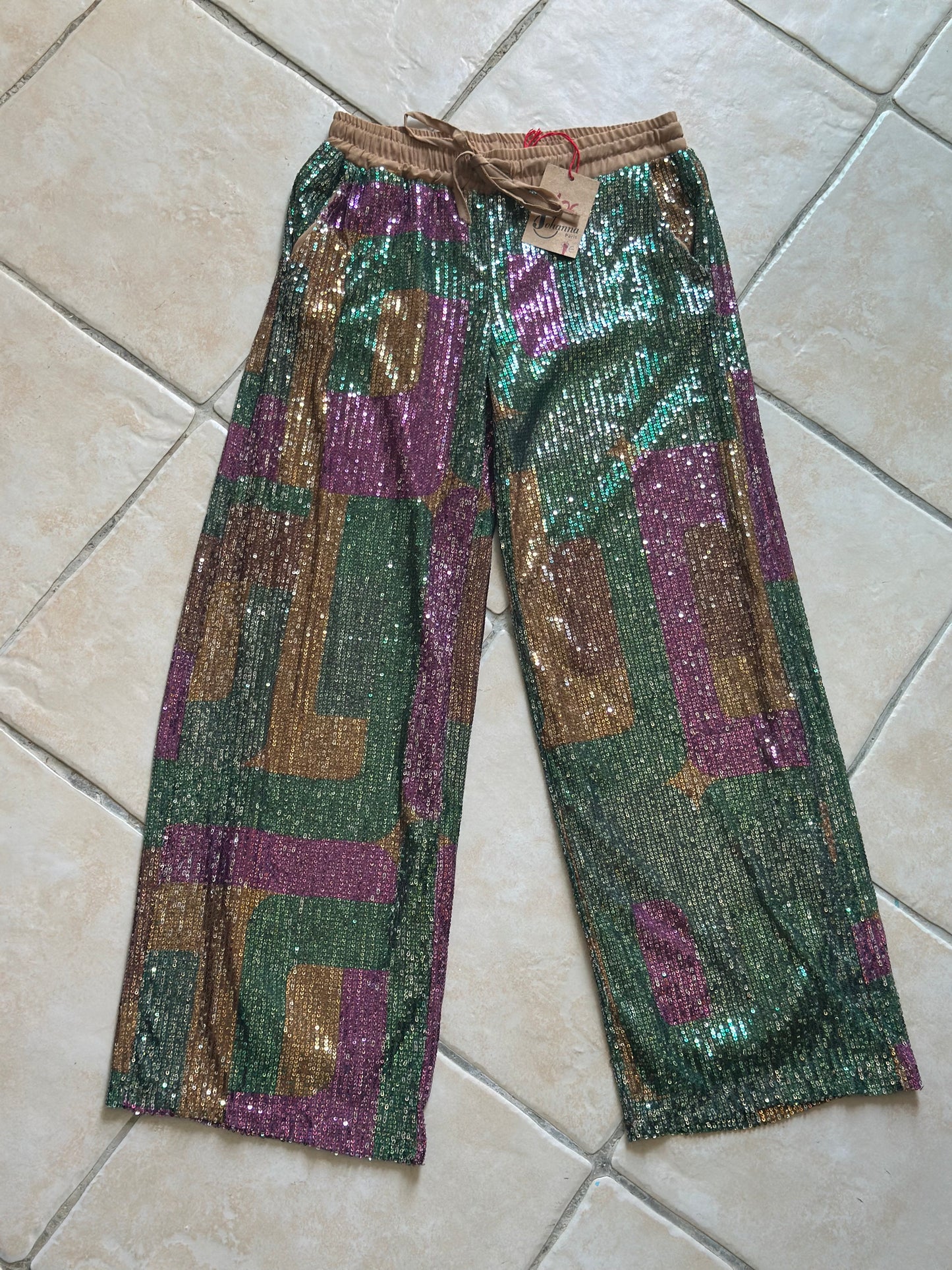 Pantalon à sequins multicolore neuf T.36/38