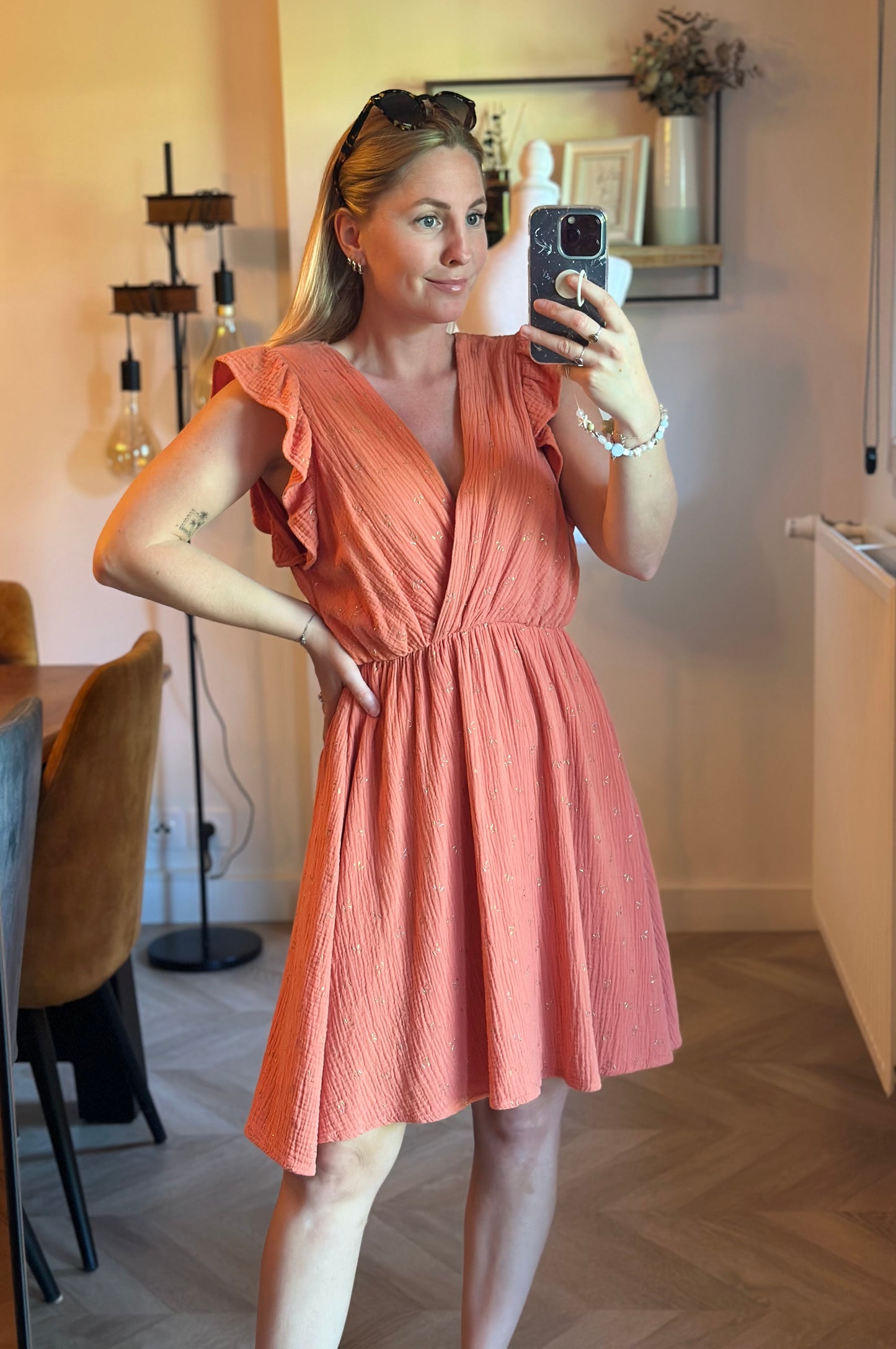 Robe gaze de coton corail T.36/38
