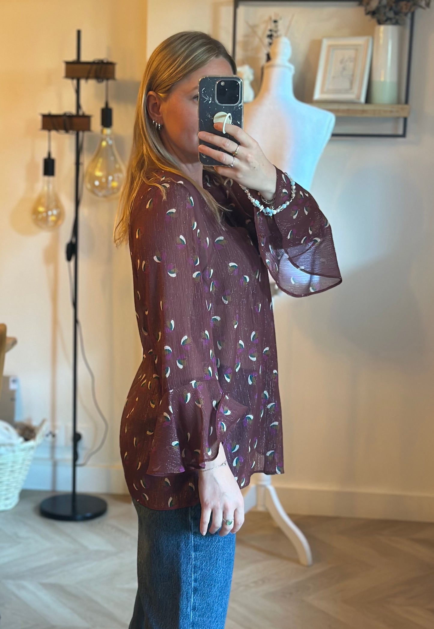 Blouse fluide imprimée bordeaux motifs T.42