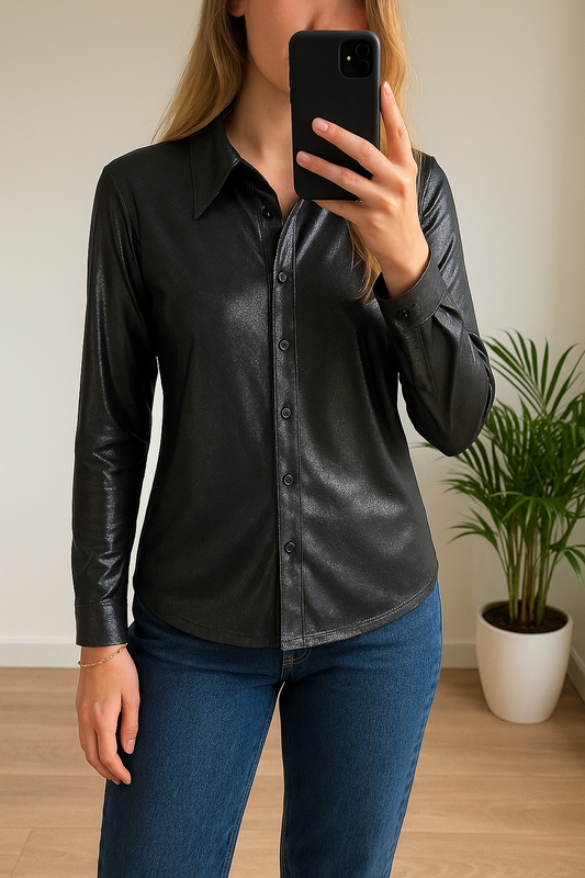 Chemise noir effet métallisé vintage T.U