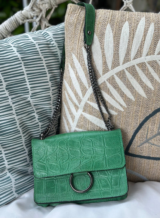 Sac bandoulière cuir embossé crocodile vert – cuir véritable