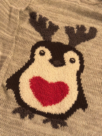 Pull gris motif pingouin Noël T.38