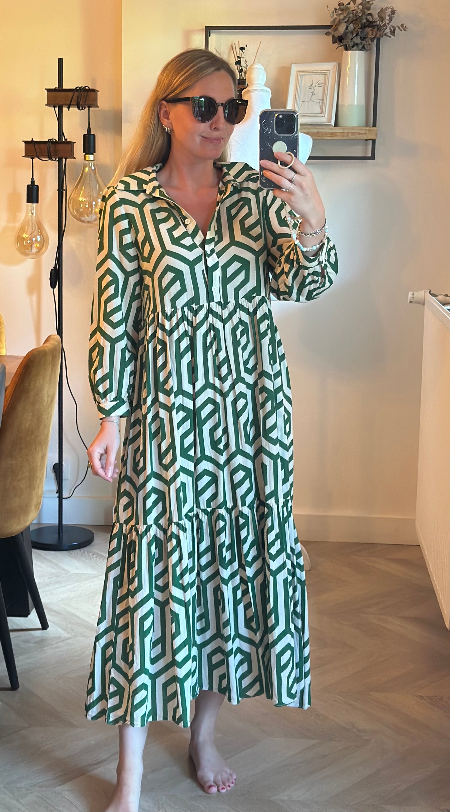 Robe longue oversize imprimé vert en coton T.34