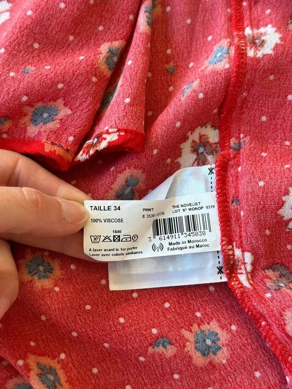 Blouse portefeuille rouge à motifs fleuris T.34