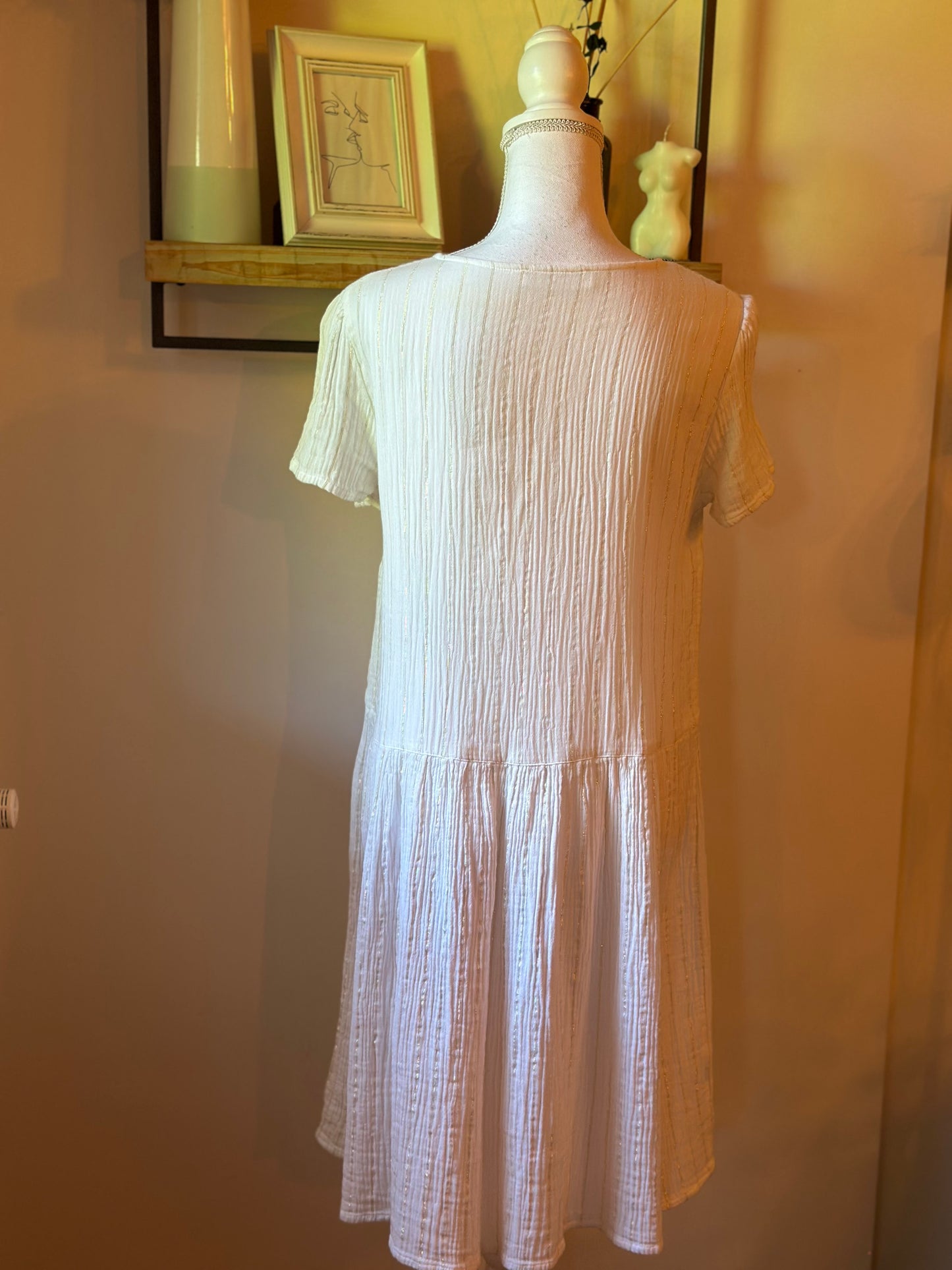 Robe gaze de coton blanche lurex doré T.40/42