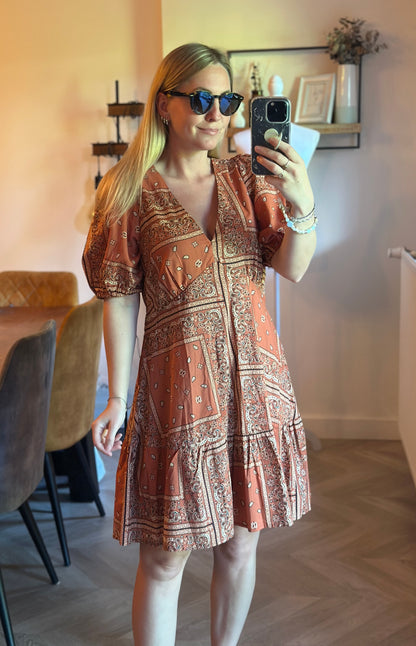 Robe d’été imprimé bandana terracotta T.40