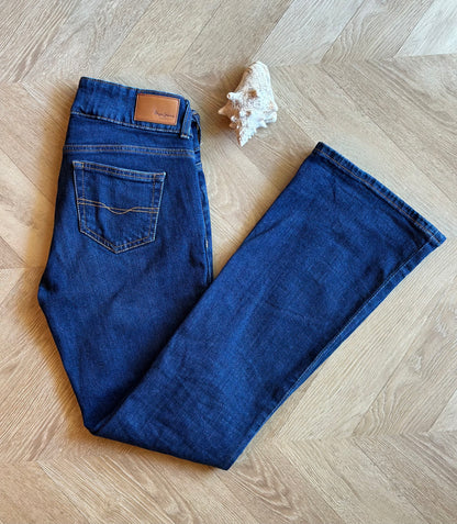 Jean flare bleu brut taille basse coton T.36