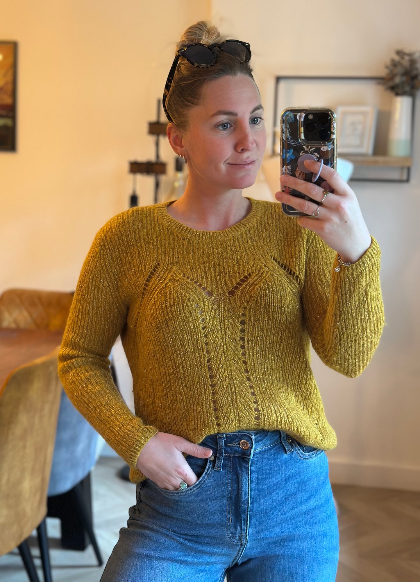 Pull ajouré maille mohair laine ocre T.34