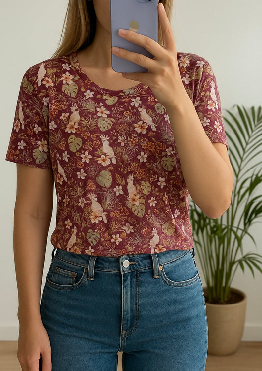 T-shirt imprimé perroquets et fleurs T.36