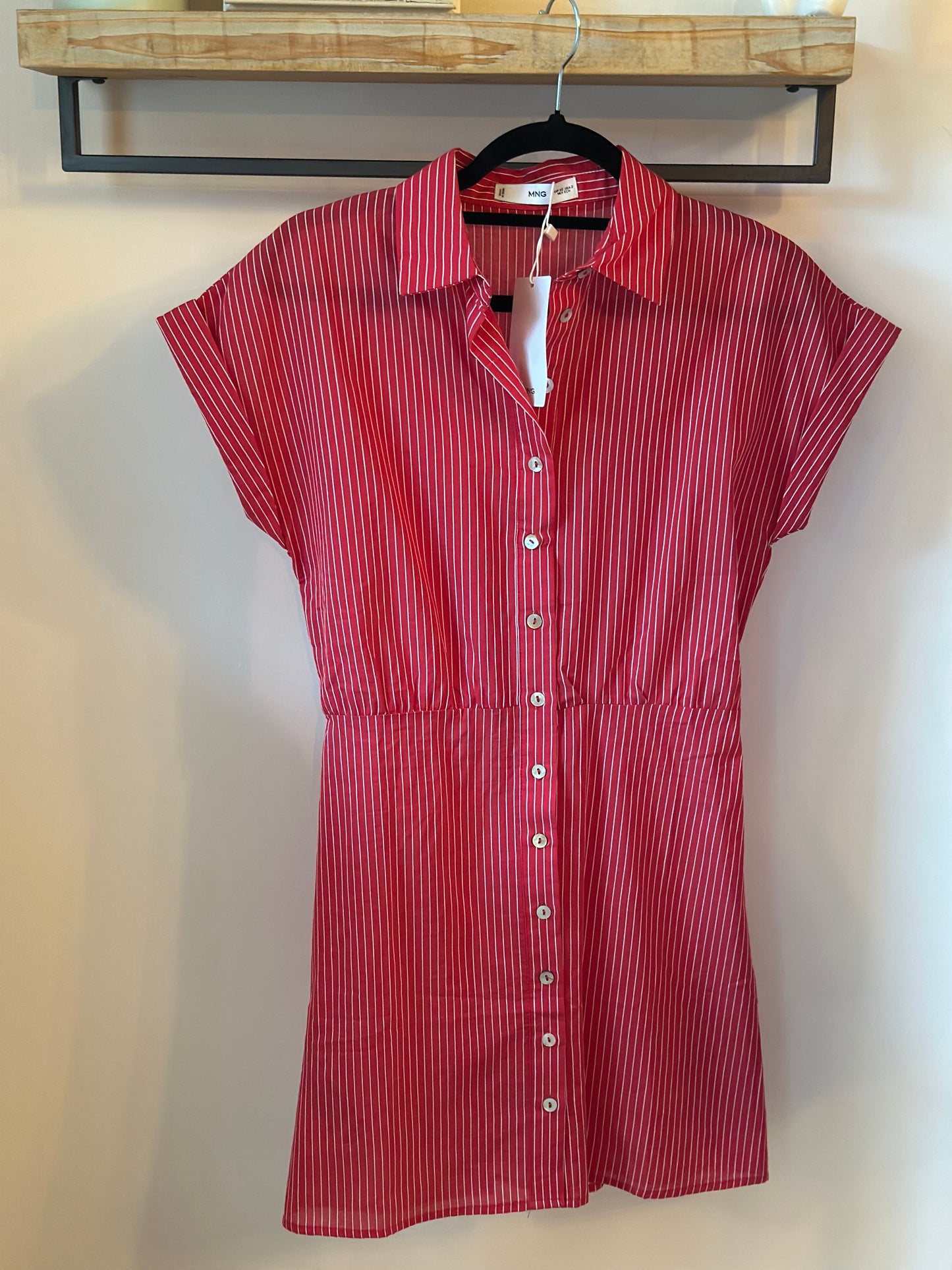 Robe chemise rayée rouge coton lyocell T.34 neuf avec étiquette