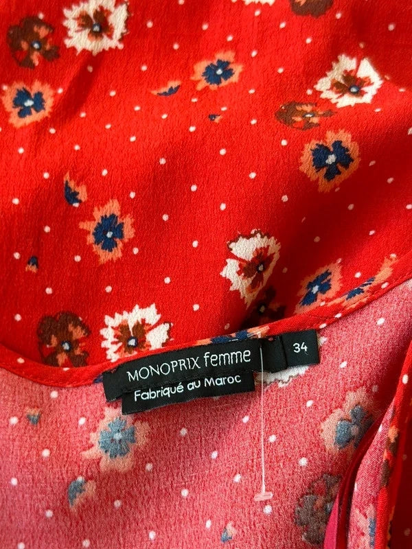 Blouse portefeuille rouge à motifs fleuris T.34
