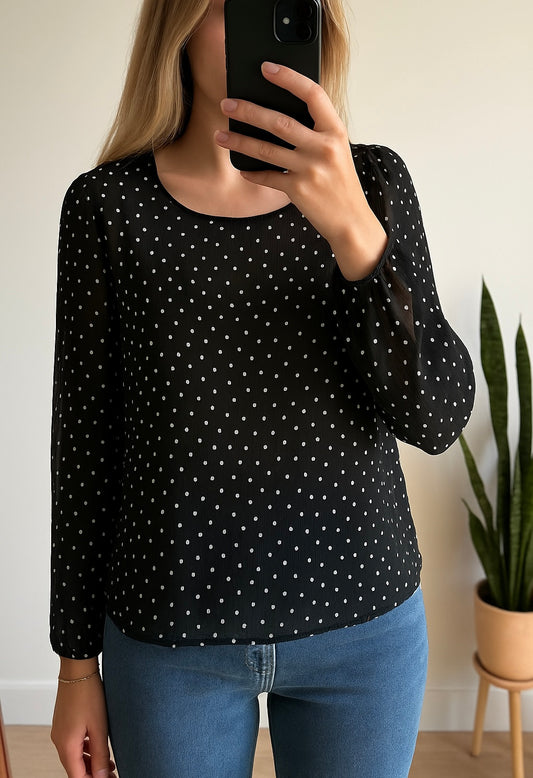 Blouse noire à pois blancs T38