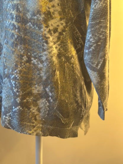 Pull tunique imprimé python kaki irisé doré et argenté T.U