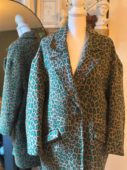 Manteau imprimé léopard lainé vert T.U