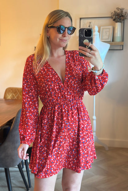 Robe fluide fleurie rouge T.34
