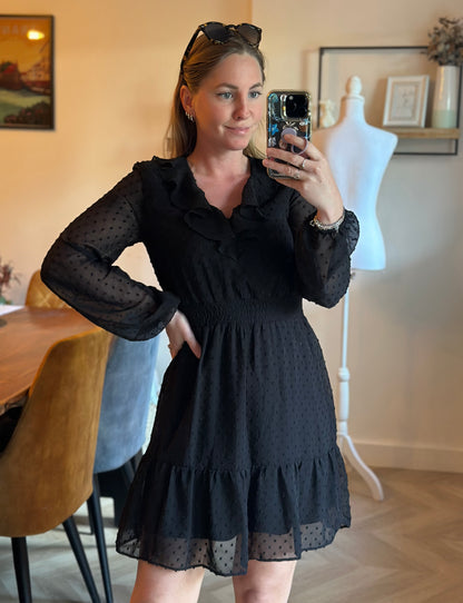 Robe noire plumetis à volants – T.36