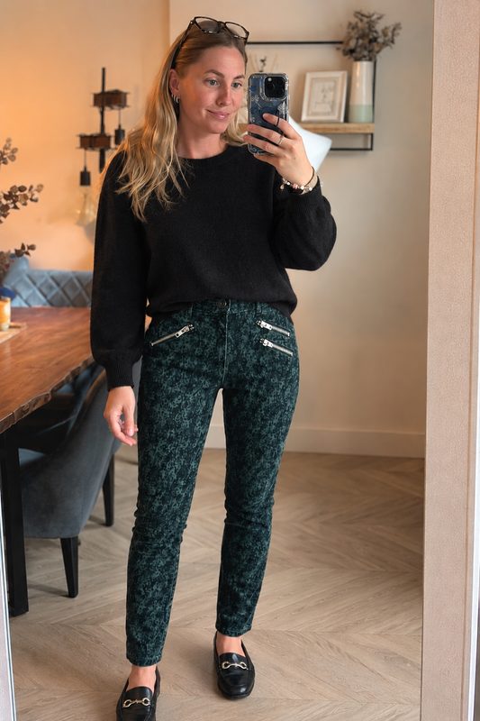 Pantalon en velours vert et noir T.36